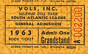 An orange rectangular ticket with game and seating information