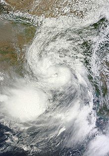 Depression BOB 02 on May 29, 2013. The depression is over northeast India, with another circular area of clouds southeast of it.