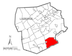 Map of Luzerne County highlighting Foster Township