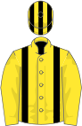 Yellow, black braces, striped cap