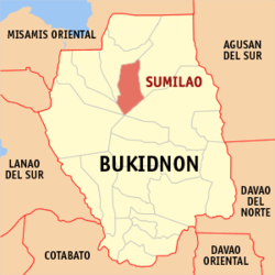 Map of Bukidnon with Sumilao highlighted