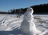 Snowman on a frozen Lake Saimaa in Puumala, South Savonia, Finland