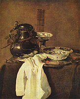 Jan Jansz. Treck (1606–1652), Still Life Pewter Jug and Two Porcelain Plates (1645)