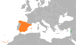 Map indicating locations of Lebanon and Spain