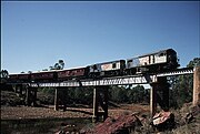 QR locos 1603 & 1634 south of Mt Morgan, 1 August 1987