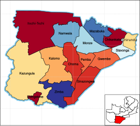 Map of Zambia showing the Southern Province
