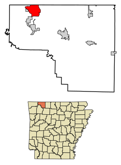 Location of Holiday Island in Carroll County, Arkansas.