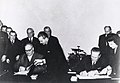 Gheorghe Gheorghiu-Dej and Josip Broz Tito signing the treaty that allowed for the construction process to begin, 30 November 1963