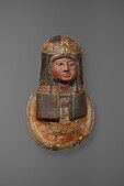 Mummy mask with long wig and broad collar