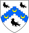 Arms of Watson, of Rockingham Castle: Argent, on a chevron engrailed azure between three martlets sable as many crescents or