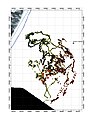 Figure 4C: A site coverage plot of multiple SCINI dives at Cape Armitage. The colored dots are the depth coded position traces of the vehicle