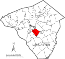 Map of Lancaster County, Pennsylvania highlighting West Lampeter Township