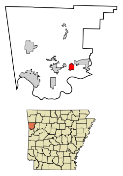 Location of Dyer in Crawford County, Arkansas.