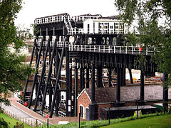 View of the restored boat lift from canal level.