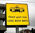 Bilingual sign in the Republic of Ireland in Irish (italics) and English (uppercase, roman letters)