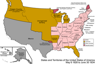 A map of the United States from 1828 to 1834.