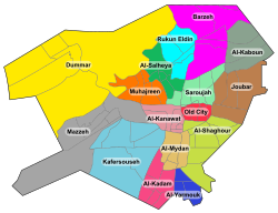 Al-Shaghour on the district map of Damascus