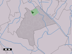 The village centre (dark green) and the statistical district (light green) of Annen in the municipality of Aa en Hunze.