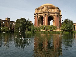 The Palace of Fine Arts, a replica of the one built for the Panama–Pacific International Exposition, is a landmark of the Marina District.