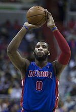 Andre Drummond of the Detroit Pistons shooting a free throw