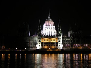 Hungarian Parliament house illuminated, Budapest, Hungary