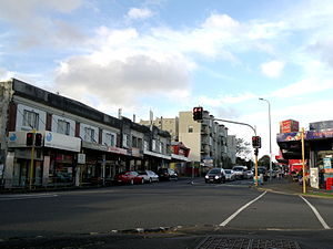 Morningside shops, as seen from the corner of New North Road and Morningside Drive.