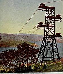 South tower at Crockett, California, looking over Carquinez Strait, before 1914