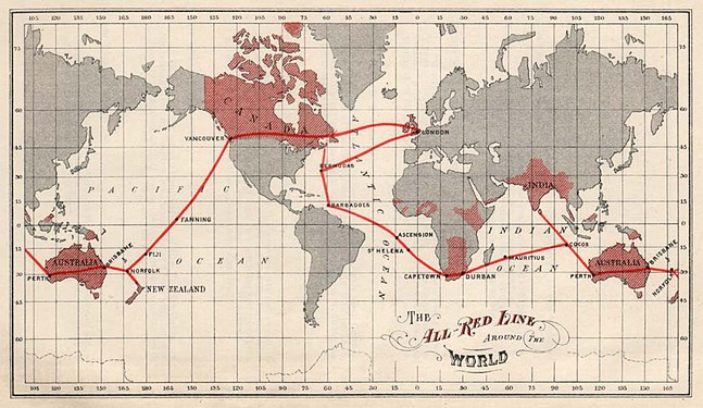 The British Empire's submarine telegraphic cable network eventually connected all of its major possessions.