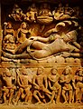 Maha Vishnu sleeping, protected by Shesha, Dashavatara Temple, Deogarh. Sculpted by Gupta Empire around 400 CE.