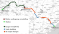 Route for Felixstowe to Nuneaton freight capacity scheme.