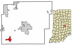 Location of New Palestine in Hancock County, Indiana.