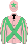 Pink, Emerald Green cross belts, striped sleeves, Pink cap, Emerald Green star