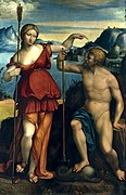 Poseidon and Athena battle for control of Athens by Benvenuto Tisi(1512)
