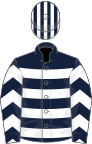Dark blue and white hoops, white chevrons on sleeves, striped cap