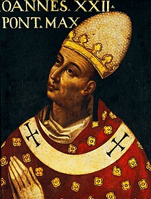 image of Portrait by Giuseppe Franchi of Pope John XXII (1316–1334) who was referred to as "the banker of Avignon".[432]