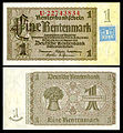 Image 6 German Rentenmark Banknote: Weimar Republic, National Numismatic Collection, National Museum of American History The Rentenmark was a currency introduced on 15 November 1923 in Weimar Germany after the value of the previous currency had been destroyed by hyperinflation. The banknote shown at left was printed in 1937 or later. It bears an adhesive coupon attached by the East German government in 1948, extending its validity while new East German mark banknotes were being printed.