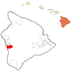 Location in Hawaii County and the state of Hawaii