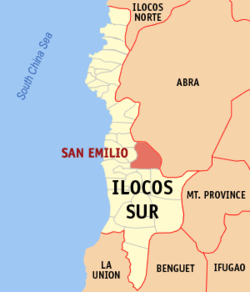 Map of Ilocos Sur with San Emilio highlighted