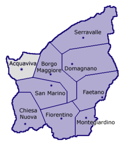 Location of the castello of Acquaviva within San Marino