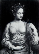 Attributed to Francesco Melzi, Flora, ca. 1510. Oil on panel. Whereabouts unknown (formerly Paris, Prince I. de Baranowicz collection).[21]