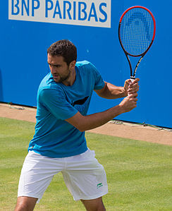 Marin Čilić during practice at the Queens Club Aegon Championships in London, England.
