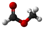 Ball-and-stick model of the methyl formate molecule