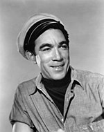 Black and white photo of Anthony Quinn circa 1955.