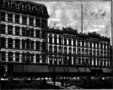 C. R. Mabley & Co Building, 1876, east side of Woodward. The structures on the right still exist and are part of the Financial District.