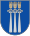 A coat of arms depicting three golden crowns with five spikes protruding from their tops all on a blue background