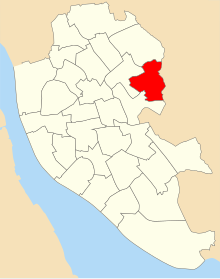 A map of Liverpool showing the 2004 ward boundaries with Yew Tree ward highlighted