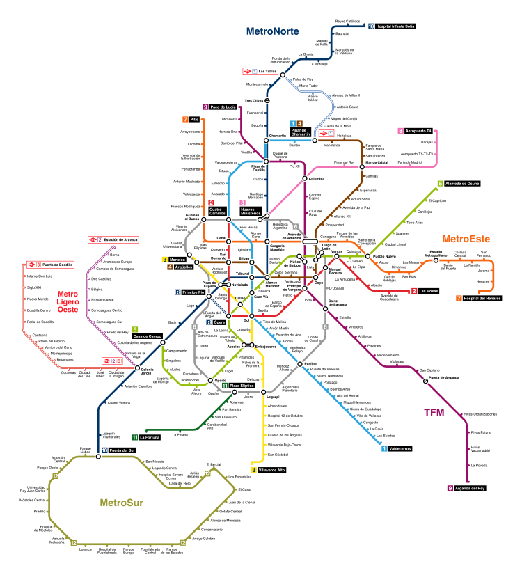 A map of the Madrid Metro network.