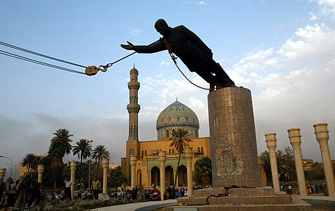 The statue of Iraqi dictator Saddam Hussein that replaced the original Monument to the Unknown Soldier (1959) was removed by Iraqi protesters and US soldiers in 2003