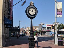 The landmarked sidewalk clock on Jamaica Avenue