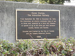 Plaque memorializing the former Foster Station on the Puget Sound Electric Railway